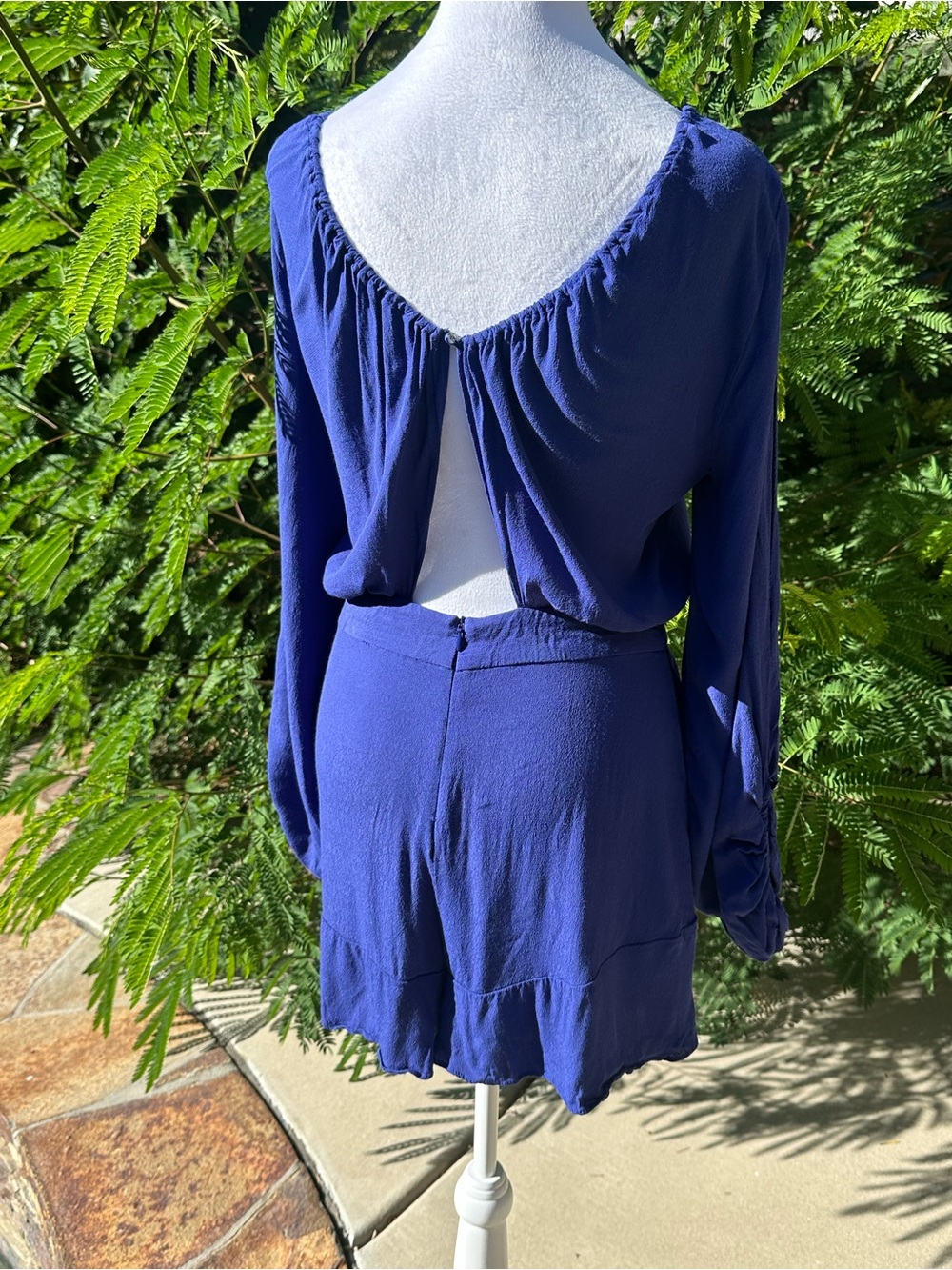 Zara Royal Blue Long Sleeve Open Back Romper
